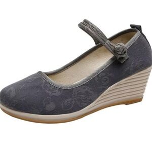 Elegant Charcoal Wedge Mary Jane Shoes